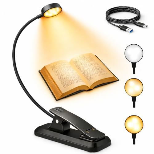 Glowra Luz de Lectura y Lámpara de Lectura Libro Recargable con Protección Ocular, 3 Modos de Brillo y Flexible 360° - Luz para Leer Libros en la Cama, Linterna de Lectura - Noche, Estudio y Viaje