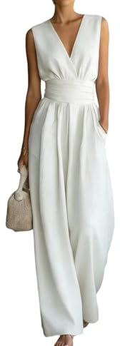 FUPODD Jumpsuit Damen Elegant Für Hochzeit Gast Hosenanzug Festlich Jumpsuits Sommer Lang Hochzeitsgäste Overall V Ausschnitt Wickel Playsuit Schick Tailliert Romper Frauen Leicht Einteiler Party