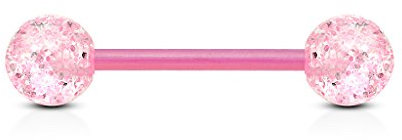 PunkJewelry Piercing Piercing Langue Barbell Bioflex Paillettes Bioflex (Flexible Plastique) - Rose