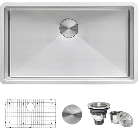 Ruvati RVH7300 Undermount 16 Gauge 30 Kitchen Sink Single Bowl, Stainless Steel, 30 x 18 x 10 Inch