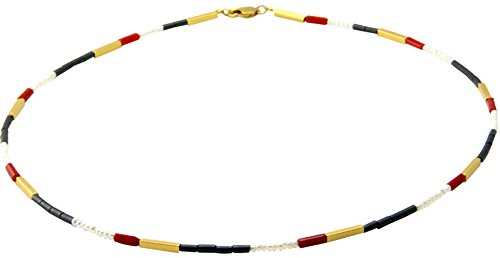 Edelstein Collier aus Hämatit/Koralle/Perlen (Sterlingsilber 925, vergoldet) Goldschmiedearbeit - mit Expertise