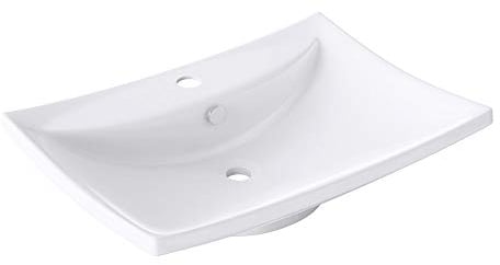 doporro Lavabo Suspendido Lavabo sobre Encimera Lavabo Baño | Rectangular| Blanco Brillante | Cerámica con Recubrimiento de Nano Fácil de Limpiar | 60x44x18 cm | Brüssel709