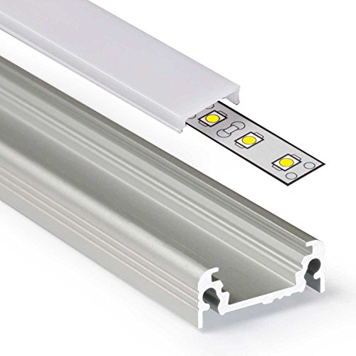2m Aluprofil SURFACE (SU) 2 Meter Aluminium Profil-Leiste eloxiert für LED Streifen - Set inkl Abdeckung-Schiene milchig-weiß opal mit Montage-Klammern und Endkappen (2 Meter milchig click)