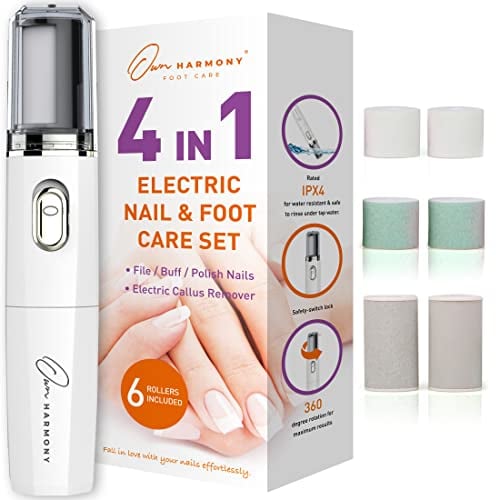 Own Harmony 4-in-1 Maniküre-/ Pediküre-Set - Elektrische Nagelfeile und Hornhautentferner - Profi Hornhauthobel Hornhautraspel - Nagelset zur Hand und Fußpflege