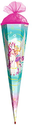 ROTH Schultüte Magisches Einhorn 85 cm groß - eckig Rot(h)-Spitze Tüllverschluss - Zuckertüte Mädchen