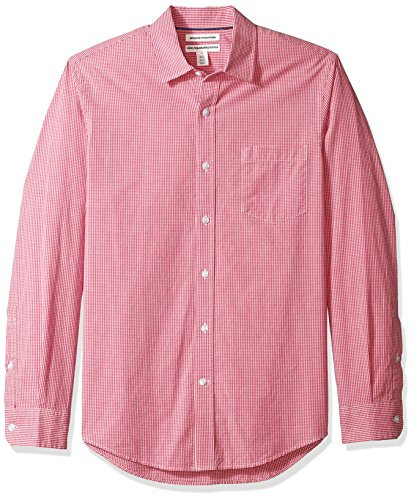 Amazon Essentials Chemise en Popeline à Manches Longues Coupe Ajustée Homme, Rouge Motif Vichy, L