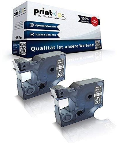 2X Print-Klex Schriftbänder kompatibel für Dymo D1 45021 Labelmanager350Series Labelmanager360D Labelmanager400 Labelmanager420P S0720610 7 m x 12 mm Nylon Band Weiss/Schwarz - Color Serie