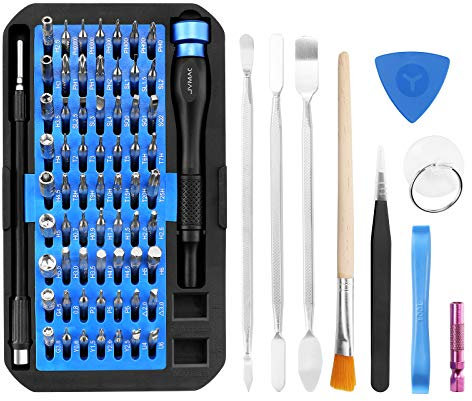 JVMAC Tournevis de Precision Aimantés 76 en 1, Tournevis Outils Kit de Embouts Réparation pour iphone Portable Lunettes, Tournevis Phillips Torx Security Pentalobe JIS Tri-Point Outils Précision