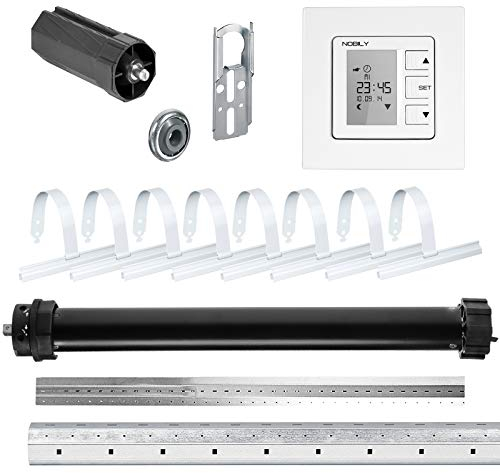 NOBILY Rolladen-Komplett-Set für 60mm (SW60) Achtkantwelle Maxi-Rolladenmotor 30Nm + ZS1 Rolladen Zeitschaltuhr + Mechanik-Set, Gesamtlänge bis 2,75 Meter