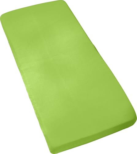 REDBEST Jersey- Stretch Kinder- Spannbettlaken San Francisco 100% Baumwolle, apfelgrün Größe 60x120 cm - 70x140 cm - weiche Qualität, bügelfrei, Rundumgummi, bis 12 cm Höhe