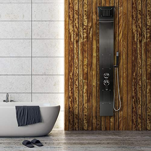 Colonne de Douche Thermostatique Colonne Douche Hydromassage Panneau de Douche Système Douche Multi Function Acier Inoxydable Bec de Baignoire Douche à Main Hôtel 5 en 1 Fendu,7 * 20 * 140cm