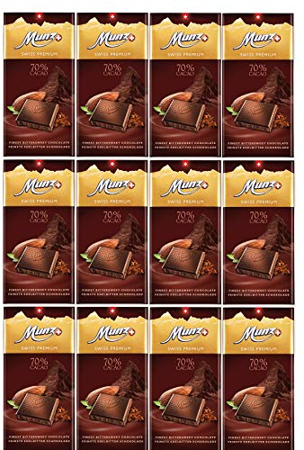 Munz Swiss Premium | Edelbitter 70% Kakao | 12 x 100g - 1,2kg | Zartbitterschokolade mit 70% Kakao, echte Schweizer Schokolade, traditionelle Rezeptur