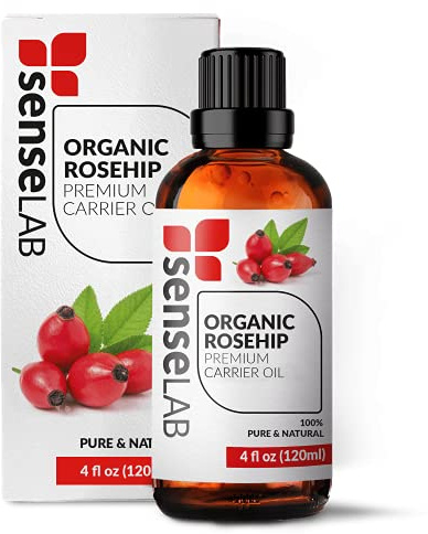 SenseLAB Organic Rosehip Oil - 100% Pure Extract Cold Pressed Rosehip Seed Oil Therapeutic Grade - Moisturizing Skin Oil - Tame Dry and Frizzy Hair - For Mixing with Essential Oils (120 ml)