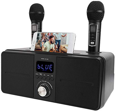 Bluetooth Karaoke Lautsprecher KTV Kit, Karaoke Ausrüstung mit Doppelmikrofon für zu Hause, AUX USB Universal Video Mehrzweckgerät für Telefon/Tablet/PC, 2 drahtlose Karaoke Mikrofone(Schwarz)
