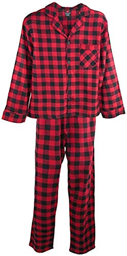 Hanes Men's 100% Cotton Flannel Plaid Pajama Top and Pant Set, Red Tartan Plaid, Large