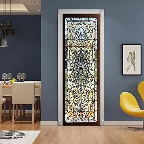 A.Monamour Türtapete Selbstklebend Türfolie Türposter 3D Buntglas Fenster Muster Vinyl Folie Türdeko Tapete Wandbild Türaufkleber Türtattoo 90 x 200 cm