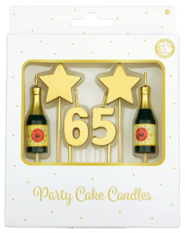 PD-Party - Geburtstagskerzen für Kuchen & Torten - Geburtstagsdeko - Goldene Kuchenkerzen für Geburtstagsfeiern von Kindern & Erwachsenen - Zahlenkerzen - Nummer Kerze - Größe 3 x 9 x 1 cm - 65 Jahre