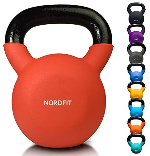 NORDFIT Neoprene Coated Cast Iron Kettlebell Weights - Kettle Bells (4kg, 6kg, 8kg, 10kg, 12kg, 14kg, 16kg, 18kg, 20kg) - Home Gym, Fitness, Exercise, Cardio Strength Training and Weight Lifting