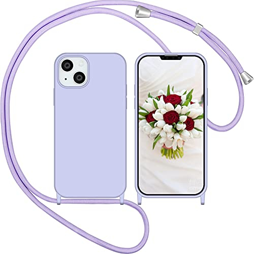 Nupcknn für iPhone 13 Hülle mit Band, Liquid Silicone Handykette Handyhülle (Abnehmbar Einstellbar) Necklace mit Kordel zum Umhängen Handy Kette Kratzfestes Stossfest Schutzhülle(Lila, 6.1)