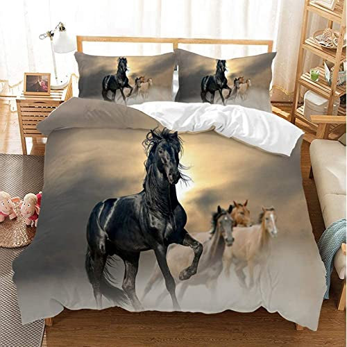 CXYXHW Set di 3 copripiumini con Stampa 3D, Motivo Cavallo, in Microfibra, di Facile Manutenzione, con Federa, per Ragazzi e Ragazze (B, 200x200cm)