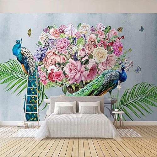XTSWallpaper Fototapete 3D Effekt 200X150Cm Farbe Blume Pfau Wandtattoo Wandaufkleber Tapete Fototapete 3D Effekt Wandbild Wandtapete Hauptdekorationen Für Wohnzimmer Schlafzimmer
