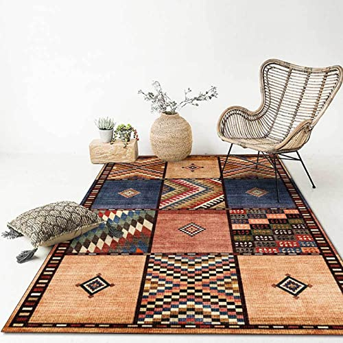 Rururug Rechteckig Teppich Wohnzimmer Kurzflor mit Antirutschmatte Schlafzimmer Teppiche Anti-Rutsch Unterseite fürs Sofa,Braunes Mehrfarben-Patchwork,Rectangular 120 x 160 cm
