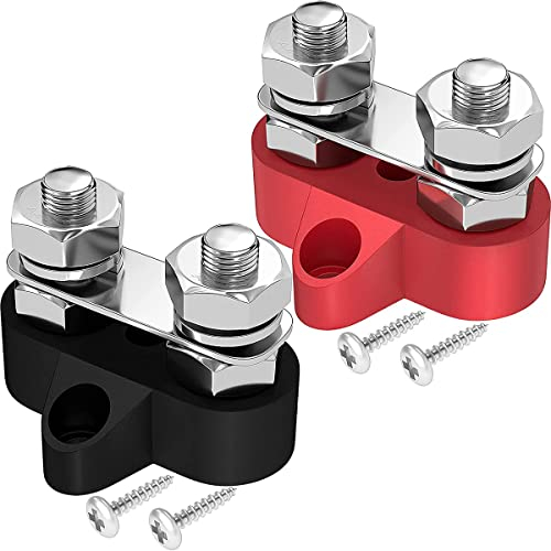 Greluma Morsettiera di distribuzione dell'alimentazione della batteria M8 Dual Studs Bus Bar DC 48V Positivo/isolato da terra Post di giunzione per camion,auto,camper,barca - Nero + Rosso (2 pezzi)