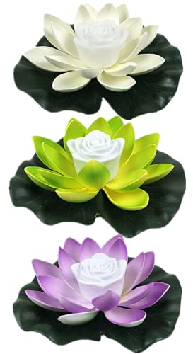Yeehliny 18cm Lotus Laterne, Wasserdichte LED Garten Pool Licht, Schwimmende Laterne, Künstliche Lotusblüten Seerosen Licht Wasserlaterne für Garten Teich Terrasse (3 Stück/I)