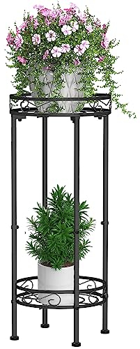 Bomclap Metall Pflanzenständer, 70 x 30 cm Blumenständer Pflanzenständer für den Innenbereich, 2-stufige Hoher Blumentopf Ständer Blumentopfhalter für Drinnen & Draußen, Schwarz