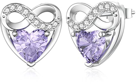 LANBEIDE Juni Geburtsstein Ohrringe, 925 Sterling Silber Unendlichkeit Liebe Herz Ohrstecker Alexandrit Ohrringe für Frauen Geburtstagsgeschenke