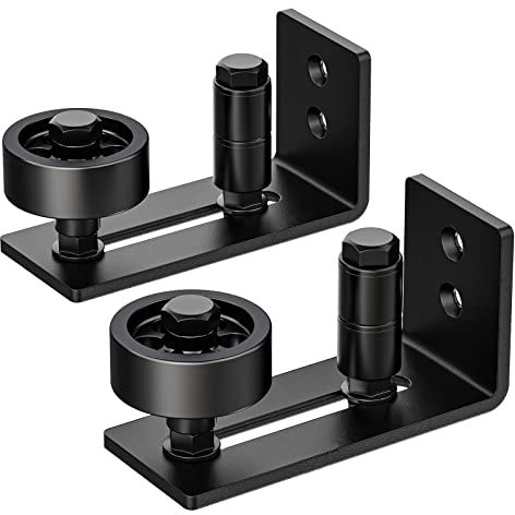 2PCS Lvyesea Sliding Barn Door Floor Guide Black, Barn Door Adjustable Bottom Guide, Barn Door Floor Track Wall Mount, Barn Door Roller Guide, Easy to Install, Silent, Solid