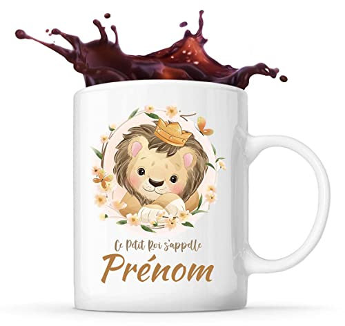 Planetee Tasse prénom personnalisable mignon avec lion| Mug Cadeau de naissance personnalisé garçon ou fille pour anniversaire