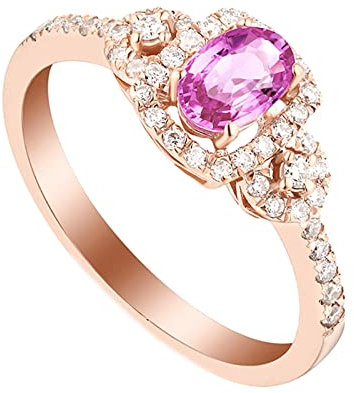 Lieson Trauringe Für Frauen, Damen Ring 18 Karat Rotgold Brillant mit Rosa Saphir 0.67ct Verlobungsringe Hochzeit Ring Rosegold mit Diamant Echt Große 51 (16.2)