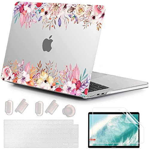 MUSHUI 4 in 1 Custodia per Macbook Air M2 M3 M4 13,6 Pollici A2681 A3113 A3240, 2025 2024 2022 con Touch ID, Plastica Case Cover Rigida & Pellicola Tastiera & Proteggi Schermo, Splendidi Fiori 3