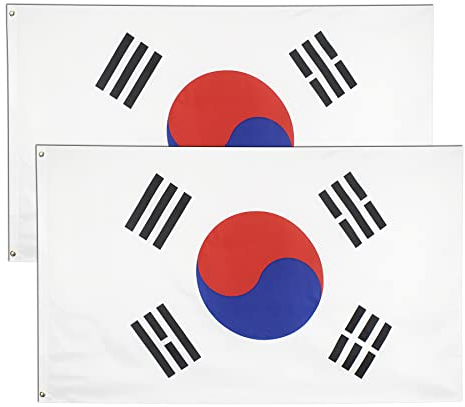 2 stück Korea Flagge,90 × 150 cm Koreanische Fahne mit Messingösen Wetterfest Farbecht South Korea Flag für Fußball WM 2022 Deko Draußen/Drinnen