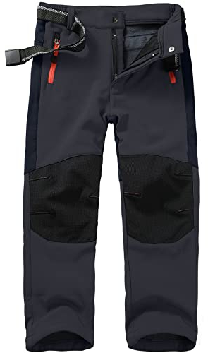 yeyity Kinder Softshellhose Skihose Gefüttert Cargohose Wasserdicht Thermohose Jungen Mädchen Schneehose Winter Outdoorhose Wanderhose(16010,Grey,L)