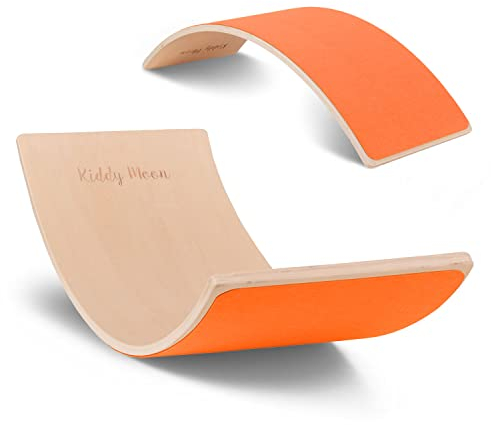 KiddyMoon Balance Board Aus Holz Für Kinder, Babys Montessori Spielzeug, Gleichgewicht, Balancieren Babys Holzspielzeug, Balancebrett Wackelbrett Gleichgewicht, Natürlich/Orange Filz