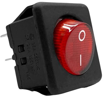 AUTOZOCO Interruptor basculante cuadrado, Interruptor 4 vias, Ínterruptor encendido/Apagado, RK1-05, Interruptor ON-OFF DPST, 16A 250VAC, Tamaño 3x3 cm, 1 unidad, Luz Rojo