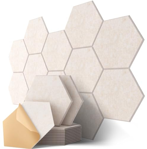 Hexagon Akustikplatten Selbstklebend, 12 Stück Hohe Dichte Schallabsorber für Decken-/Tür-/Wanddekoration und Akustische Behandlung, Studio/home/Gaming Deko (30x26x0.9cm)