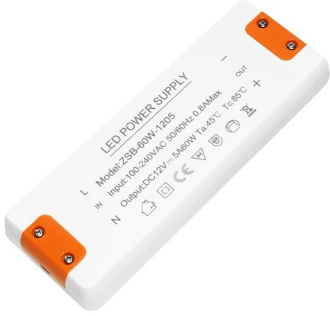 Alimentatore 12v 5A, 60W Trasformatore 220V a 12v, Trasformatore LED 12V 60W, Driver LED AC a DC, alimentatore lampada led, per G4, GU5.3, MR11, MR16, Non dimmerabile, non sfarfallante, non rumoroso