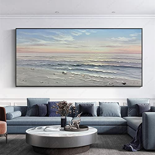 Tableau Peinture Huile Sur Toile Grand Format,Extra Large Wall Art Original Peint À La Main Peinture À L'Huile Plage Vagues Nature Paysage Peinture Murale Sans Cadre Texturé Illustration Home Dec