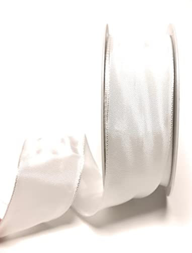 s.dekoda Schleifenband 25m x 40mm Weiß Drahtband Geschenkband Dekoband [2120]