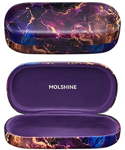 molshine Custodia rigida per occhiali da sole,custodia per occhiali classica grande per donna uomo,occhiali da sole(Marmo Viola)