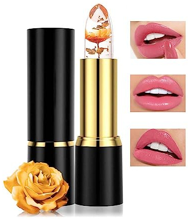 Trendyfave Colour Changing Lip Balm, Magic Lipsticks for Women Long Lasting, Clear Flower Jelly Lipstick, Crystal Waterproof Non-Stick Cup Lip Gloss, Non Fading Moisturizer Lip Balm -Yellow Rose