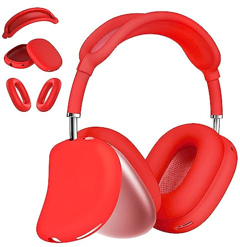 3-in-1-Silikonhülle, kompatibel mit Apple Airpods Max Kopfhörern (2024/2020), kratzfeste Ohrpolster-Hülle, Ohrmuscheln und Kopfbandabdeckung, kompatibel mit Apple Airpod Max, Zubehör (rot)