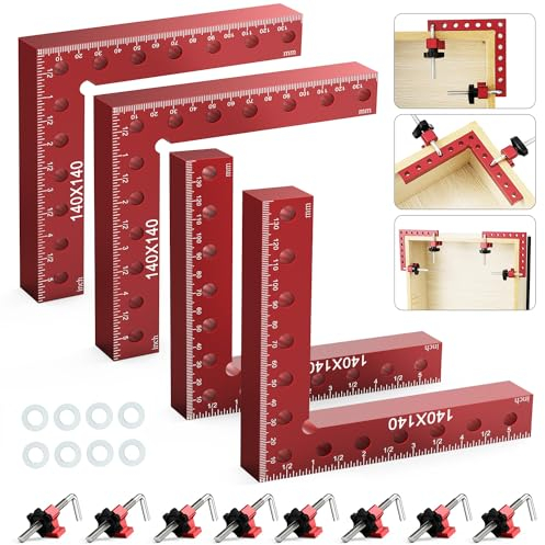 Housolution Morsetto ad Angolo Retto, Morsetti Angolari da 14 x 14cm, Morsetti per la Lavorazione del Legno, in Lega di Alluminio, Strumenti per Falegnameria, Squadra di Posizionamento, 4 Pezzi