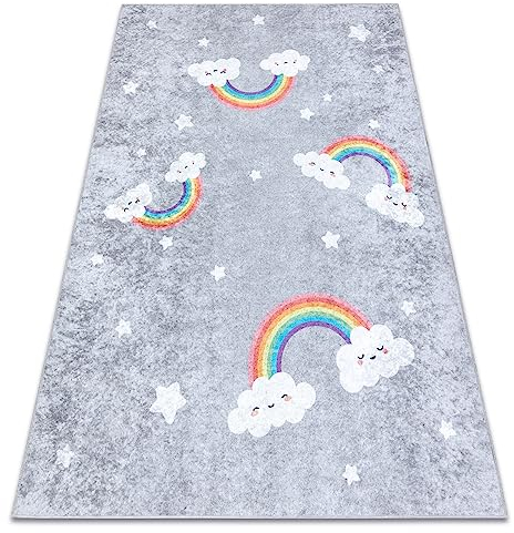Kinderteppich JUNIOR 52063.801 Regenbogen, Wolken, für Kinder, Anti-Rutsch - grau 80x150 cm