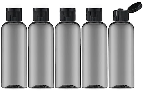 Toureal 100ML Flacon avec Flip Cap Vide (5 Pièces), Rechargeable Bouteille de Voyage pour Cosmétique avec Entonnoir (Noir)