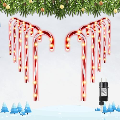 FLSEPAMB 80 LEDs Zuckerstangen Beleuchtet Außen,10 Pack Zuckerstangen Lichterkette Aussen,Wasserdichte Zuckerstang en Lichterketten,Weihnachtsdekoration im Freien,Weihnachtslichter für den Garten,Pfad