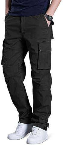 Aotorr Pantalon Cargo Polaire Elastique Homme avec Multipoches pour Hiver Pantalon Grande Taille en Coton pour Homme Noir L